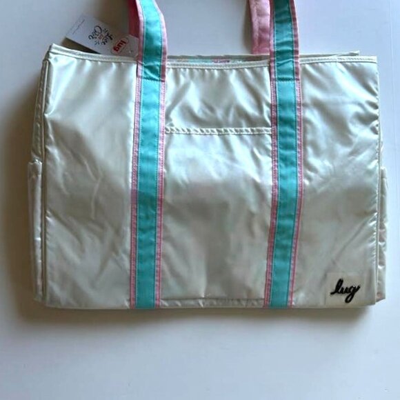 Lug Rover X-Large Carry-All Tote Metallic Diamond with Flamingo Foliage Interior - Picture 2 of 8